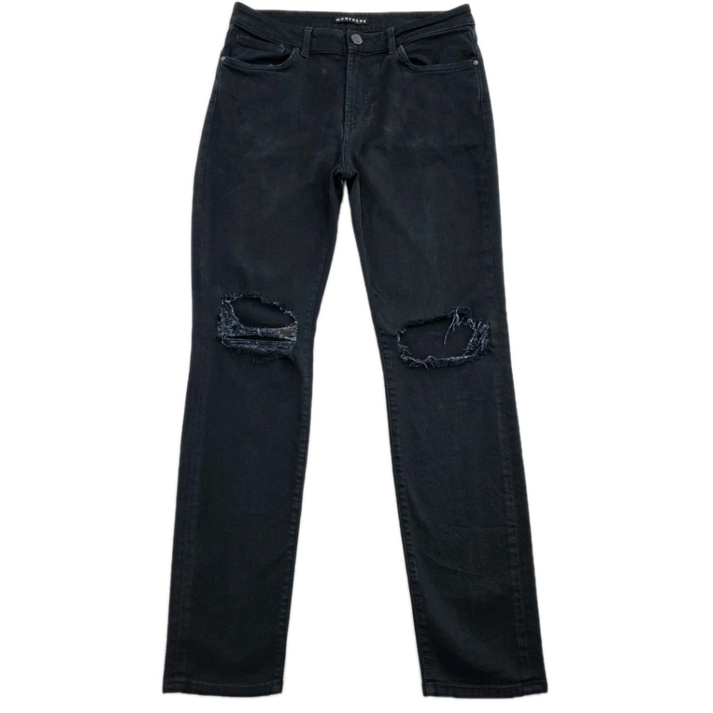 Monfrere Black Distressed Jeans 32x32 Japanese Stretch Denim Made in USA